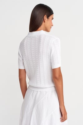 Getextureerde Kanten Trui Polo Blouse