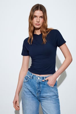 Slim Fit V-hals Jersey Blouse