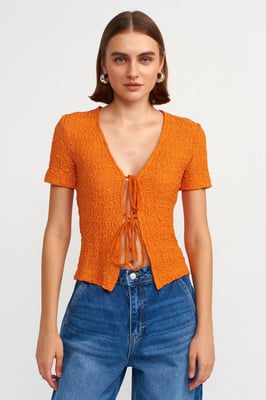 Mönstrad Lace Blus med Knytdetalj fram