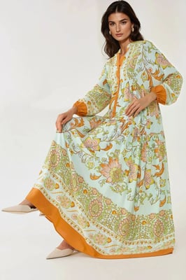 Printed Long Sleeve Viscose Maxi Dress