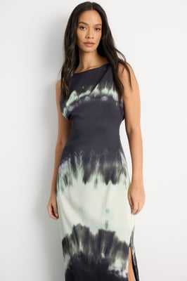 Knot Shoulder Ombre Print Maxi Slip Dress