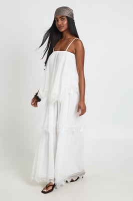 Crinkle Chiffon & Lace Layered Maxi Dress