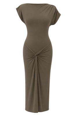 Bodycon maxi stickad klänning med båtarmar