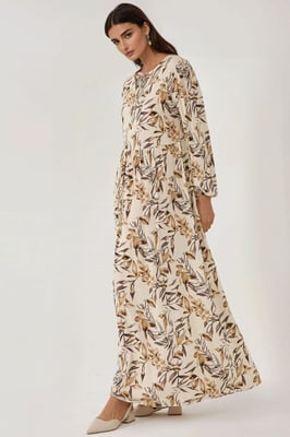Bloemenprint Lange Mouwen Viscose Maxi Jurk