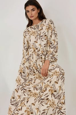 Bloemenprint Lange Mouwen Viscose Maxi Jurk