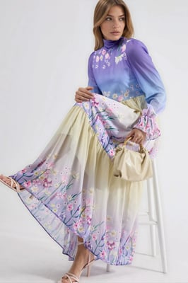 Bloemen chiffon col maxi jurk