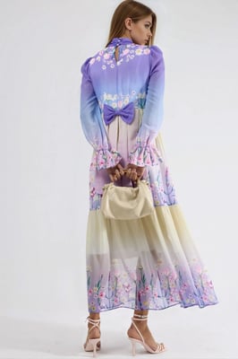 Bloemen chiffon col maxi jurk