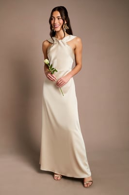 Twisted Halterneck Satin Maxi Bridesmaid Dress