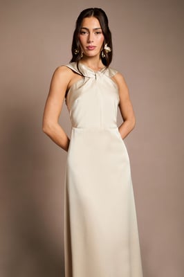 Twisted Halterneck Satin Maxi Bridesmaid Dress