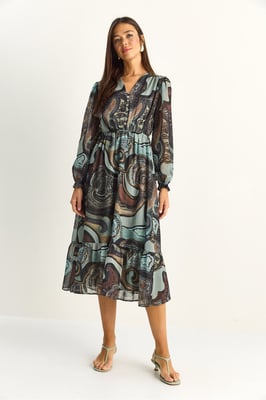 Paisley V-hals Midi Jurk
