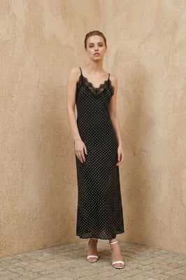 Kvinnors Polka Dot Chiffon Maxiklänning
