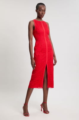 Petite Lace Sleeveless Woven Midi Dress