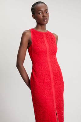 Petite Lace Sleeveless Woven Midi Dress