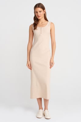 Geribbeld Midi Bodycon Jurk Met Knopen