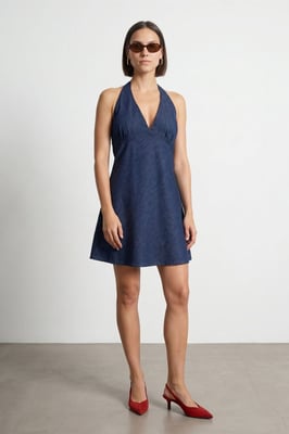 Katoenen Denim Halter Mini-jurk