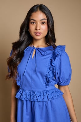 Petite Tie Front Broderie Ruffle Mini Dress
