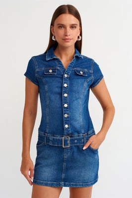 Gestrikt Denim Mini Jurk