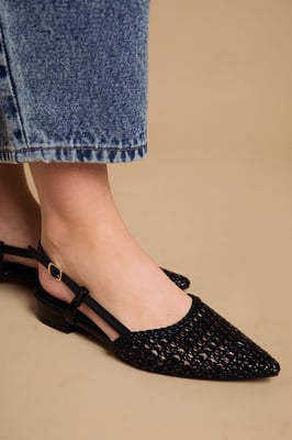 Brandie Woven Slingback Faux Leather Pointed Flat Shoes