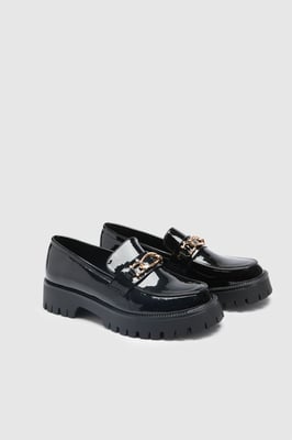 Faith: Jackie Faux Leather Trim Detail Chunky Loafers