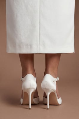 Bridal Megan Satin Diamante Buckle 2 Part High Stiletto Heel Point Court Shoes