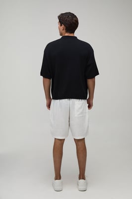 Oversized Boxy 1/4 Zip Cotton Blend Knitted Polo