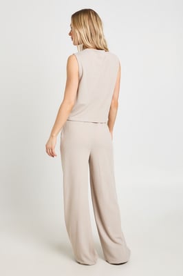 Petite Crinkle Rib Button Through Sleeveless Top and Trouser Set