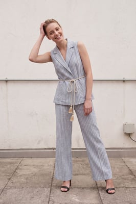 Gestreepte mouwloze vest en brede broek set