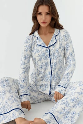 Blommönster Långärmad Loungewear Pyjamas Set