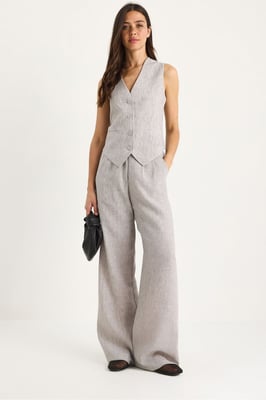 V-hals Vest en Wijde Pantalon Twee-delige Coord Set