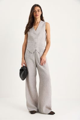 V-hals Vest en Wijde Pantalon Twee-delige Coord Set