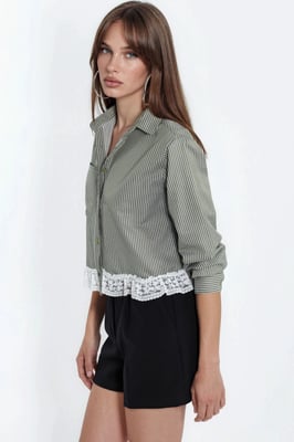 Gestreepte Crop Button-Up Shirt met Kraag