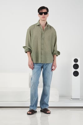 Heren Ontspannen Geruite Poplin Shirt