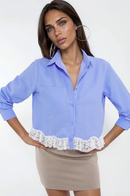 Gestreepte Cropped Overhemd met Shirtkraag