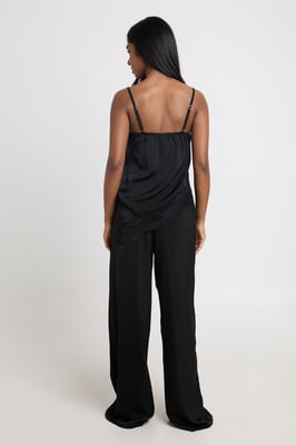 Satin Lace Trim Asymmetric Hem Cami & Trouser Pyjama Set