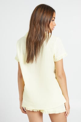 Textured Frill Detail Short Sleeve Shirt & Short Pyjama Set