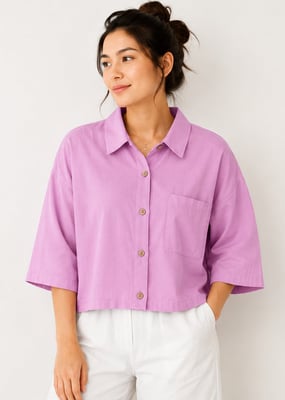 Dusty Pink Cotton Cropped Button Up Shirt