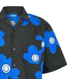 Hugo Heren Bloemen Shirt Met Korte Mouwen (Zwart)