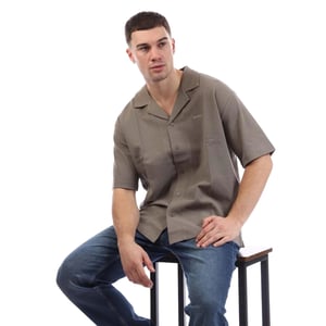 Boss Gebreid heren overhemd met logo (Beige)