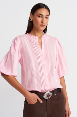 Dames Effen Mandarijnkraag Geweven Shirt