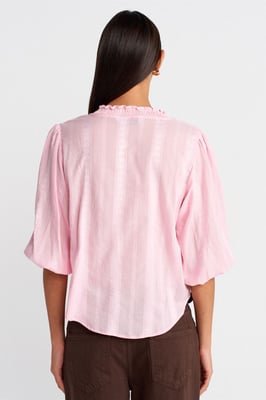 Dames Effen Mandarijnkraag Geweven Shirt
