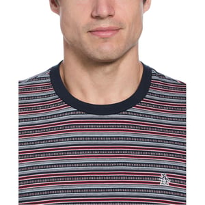 Original Penguin Heren Gestreepte Jersey Crew Neck T-shirt (Donker Saffier)