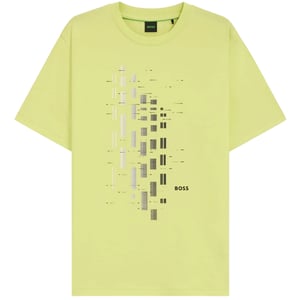 Boss T-shirt för män, geometriskt mönster, stretch, normal passform (Grön)