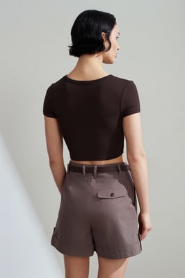 Dames Crop Slim-Fit Crew Neck T-Shirt
