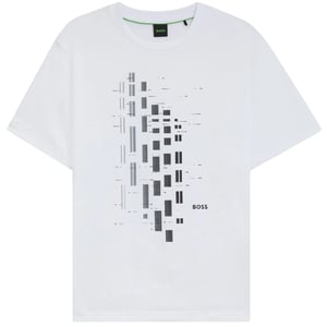 Boss Heren T-shirt met geometrisch patroon, stretch, normale pasvorm (Wit)