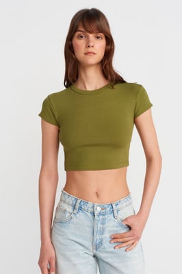 Dames Slim Fit Crop Crew Neck T-shirt