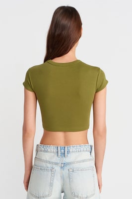 Dames Slim Fit Crop Crew Neck T-shirt
