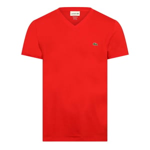 Lacoste Heren Pima Logo Lichtgewicht V Hals T-shirt (Rood)