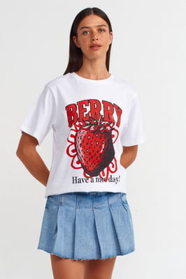 Dames Katoenen Bedrukt Crew Neck T-shirt