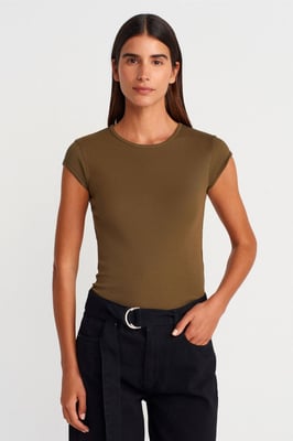 Dames Slim Fit Katoenen T-Shirt met Ronde Hals