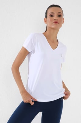 Dames Effen V-Hals Korte Mouwen T-Shirt